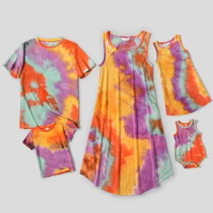 Family Matching Tie Dye Sleeveless Tank Dresses and Short-sleeve T-shirts Sets #768861
