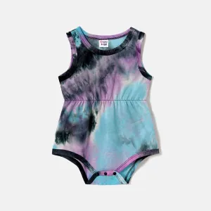 Family Matching Tie Dye Tank Dresses and Short-sleeve T-shirts Sets #225376