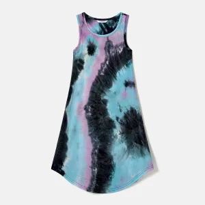 Family Matching Tie Dye Tank Dresses and Short-sleeve T-shirts Sets #225391
