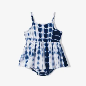 Family Matching Tie Dye V Neck Belted Cami Dresses and Short-sleeve Spliced T-shirts Sets #1032497