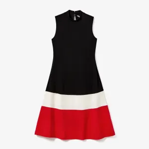 Family Matching Triple Colorblock T-shirt and Splicing Ruffle Hem Dress Sets #1318585