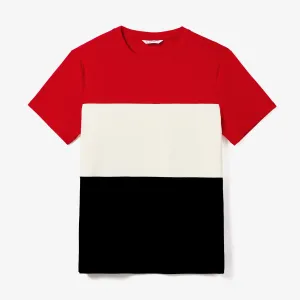 Family Matching Triple Colorblock T-shirt and Splicing Ruffle Hem Dress Sets #1318600