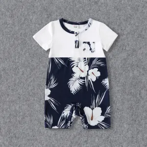 Family Matching White Spaghetti Strap Ruffle V Neck Splicing Floral Print Dresses and Short-sleeve T-shirts Sets #768882