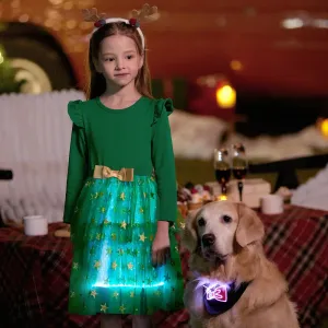 Go-Glow Christmas Family Matching Long-sleeve Tops with Christmas Tree glowing & Illuminating Dress with Light Up Skirt Including Controller (Built-In #1316723