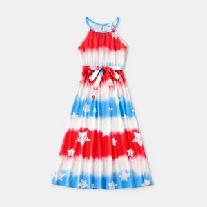 Independence Day Family Matching Allover Star Print Belted Tank Dresses and T-shirts Sets #897496
