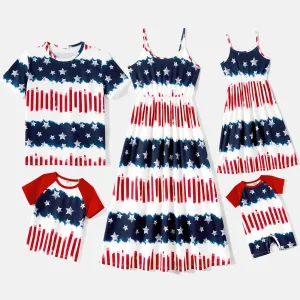 Independence Day Family Matching Allover Star Print Naiaâ¢ Cami Dresses and T-shirts Sets #922395