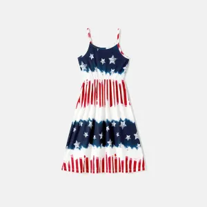 Independence Day Family Matching Allover Star Print Naiaâ¢ Cami Dresses and T-shirts Sets #922404