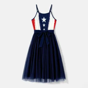 Independence Day Family Matching Naiaâ¢ Stars Print Slip Dresses and Short-sleeve T-shirts Sets #1036170