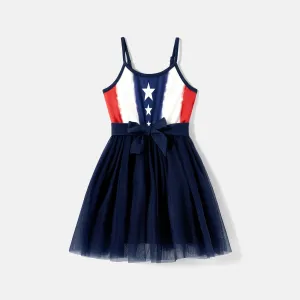 Independence Day Family Matching Naiaâ¢ Stars Print Slip Dresses and Short-sleeve T-shirts Sets #1036179