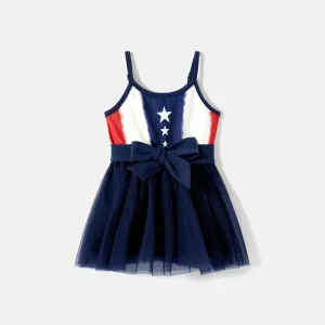 Independence Day Family Matching Naiaâ¢ Stars Print Slip Dresses and Short-sleeve T-shirts Sets #1036184