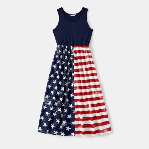 Independence Day Family Matching Star & Striped Print Spliced Tank Dresses and Short-sleeve T-shirts Sets #1033348