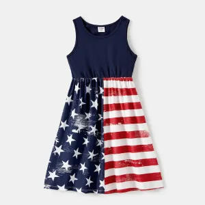 Independence Day Family Matching Star & Striped Print Spliced Tank Dresses and Short-sleeve T-shirts Sets #1033354