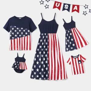 Independence Day Family Matching Stars & Striped Print Spliced Cami Dresses and Short-sleeve T-shirts Sets #896458