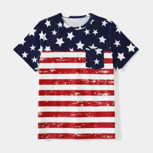 Independence Day Family Matching Stars & Striped Print Spliced Mesh Tank Dresses and Short-sleeve T-shirts Sets #1311626