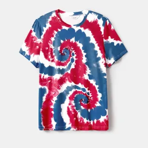 Independence Day Family Matching Tie Dye Short-sleeve Tunic Dresses and T-shirts Sets #1034220