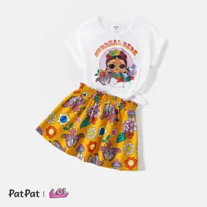 L.O.L. Surprise Mommy and Me 2pcs Cotton Short-sleeve Knot Front Graphic Tee and Allover Print Skirt Set