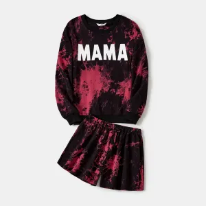 Mom and Me Letter Print Tie Dye Long-sleeve Top and Shorts Set #1076357