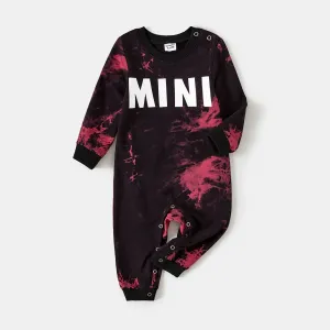 Mom and Me Letter Print Tie Dye Long-sleeve Top and Shorts Set #1076367