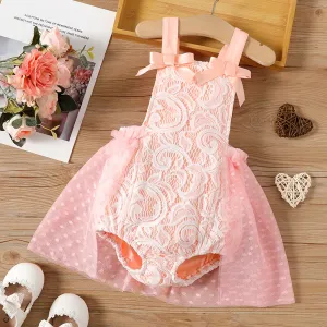 Baby Girl 95% Cotton Lace Textured Sleeveless Mesh Party Dress Romper #872025