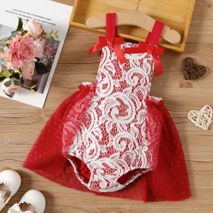 Baby Girl 95% Cotton Lace Textured Sleeveless Mesh Party Dress Romper #872030