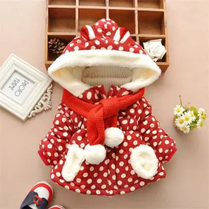 Baby / Toddler Girl Ear Decor Fleece Dots Long-sleeve Hooded Cotton Coat #1024202