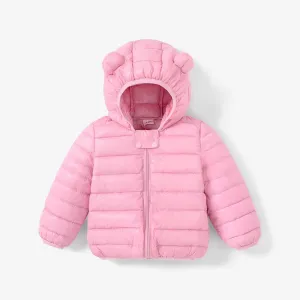 Baby / Toddler Stylish 3D Ear Print Solid Hooded Cotton Coat #211105