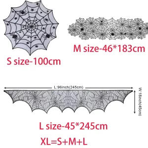 1-pack/3-pack Halloween Cobweb Decorations Spider Web Fireplace Mantel Scarf & Round Table Cover & Tablecloth for Halloween Party Decor #1286712