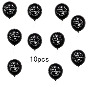 10-pack Graduation Balloons Party Decoration Black White Latex Letter Balloons for Graduation Theme Party Decorations Supplies #202004