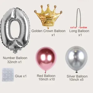 19-pack Numbers Crown Aluminum Foil Balloon and Latex Balloon Set Birthday Party Wedding Column Road Guide Balloon Party Decoration #806286