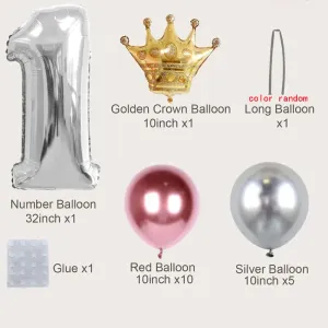 19-pack Numbers Crown Aluminum Foil Balloon and Latex Balloon Set Birthday Party Wedding Column Road Guide Balloon Party Decoration #806287