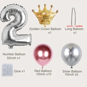 19-pack Numbers Crown Aluminum Foil Balloon and Latex Balloon Set Birthday Party Wedding Column Road Guide Balloon Party Decoration #806288