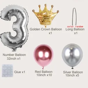 19-pack Numbers Crown Aluminum Foil Balloon and Latex Balloon Set Birthday Party Wedding Column Road Guide Balloon Party Decoration #806289
