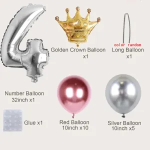 19-pack Numbers Crown Aluminum Foil Balloon and Latex Balloon Set Birthday Party Wedding Column Road Guide Balloon Party Decoration #806290