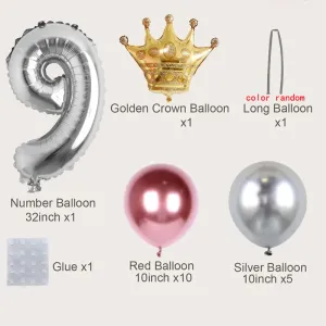 19-pack Numbers Crown Aluminum Foil Balloon and Latex Balloon Set Birthday Party Wedding Column Road Guide Balloon Party Decoration #806295