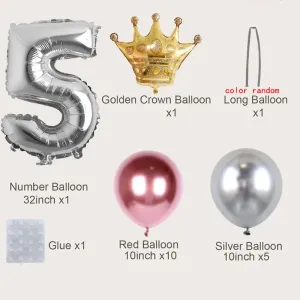 19Pcs Numbers Crown Aluminum Foil Balloon and Latex Balloon Set Birthday Party Wedding Column Road Guide Balloon Party Decoration #220446