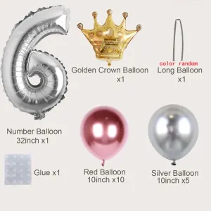 19Pcs Numbers Crown Aluminum Foil Balloon and Latex Balloon Set Birthday Party Wedding Column Road Guide Balloon Party Decoration #220447