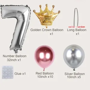 19Pcs Numbers Crown Aluminum Foil Balloon and Latex Balloon Set Birthday Party Wedding Column Road Guide Balloon Party Decoration #220448