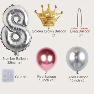 19Pcs Numbers Crown Aluminum Foil Balloon and Latex Balloon Set Birthday Party Wedding Column Road Guide Balloon Party Decoration #220449