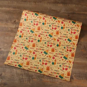 2-pack Happy Birthday Wrapping Paper Thick Kraft Brown Gift Wrapping Paper Flower Snack Wrapping Paper #197911