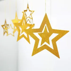 7-pack Glitter Hollow Stars Paper Garland Bunting Hanging Decor Banner Backdrop Decoration for Mubarak Eid Festival Party Decor #1215342