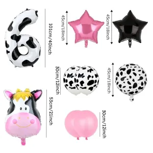 9 Piece Birthday Party Pink Cow Print Latex Balloon Set with Foil Balloons #1316423