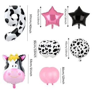 9 Piece Birthday Party Pink Cow Print Latex Balloon Set with Foil Balloons #1316425