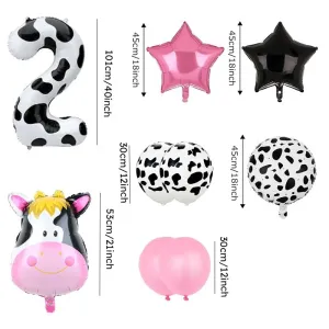 9 Piece Birthday Party Pink Cow Print Latex Balloon Set with Foil Balloons #1316428