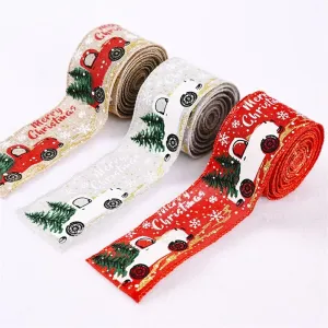 Christmas Decorations Colorful Car Printing Ribbon Christmas Tree Decoration Party Arrangement Gift Wrapping Ribbon #1160745