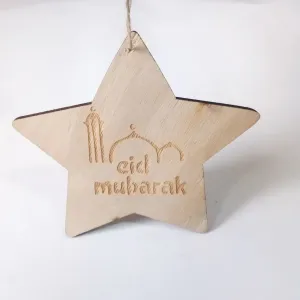 Creative Wooden Stars Carving Pattern Ornament Hanging Pendant for Eid Mubarak Party Supplies Home Decoration #1214281