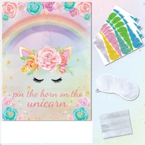 Unicorn Party Game Poster Sticker Set with Children's Pins - Ideal for Living Room Scene Decoration and Background Wall (Suitable for Parties)