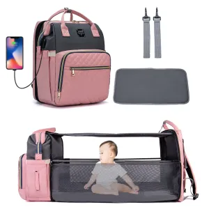 Diaper Bag Backpack Diapers Changing Pad Portable Mummy Bag Foldable Baby Bed Travel Bag with USB #206850