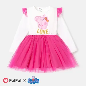 Peppa Pig Toddler Girl Mother's Day Mesh Splice Long-sleeve Cotton Dress #220764
