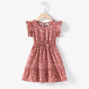 All Over Dots Pink Cross Wrap V Neck Ruffle Flutter-sleeve Dress for Mom and Me #197971