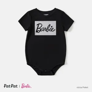 Barbie Mommy and Me Black Cotton Short-sleeve Letter Print Bodycon T-shirt Dresses #234892